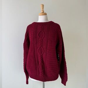 Vintage Cranberry Cable Hand Knit Sweater | Grandma Chic Chunky Knit Pullover
